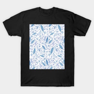 Classic blue white watercolour spring wild flowers and leaves T-Shirt